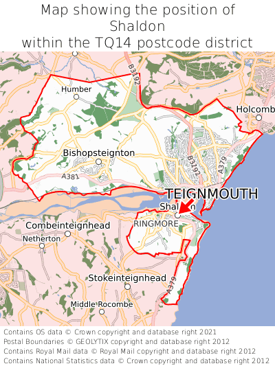 Map showing location of Shaldon within TQ14