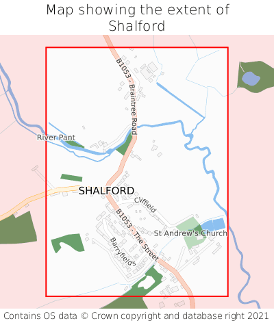 Map showing extent of Shalford as bounding box