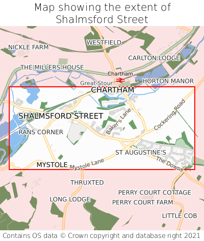 Map showing extent of Shalmsford Street as bounding box