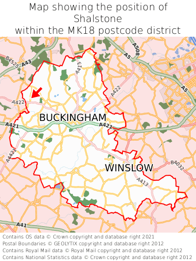 Map showing location of Shalstone within MK18