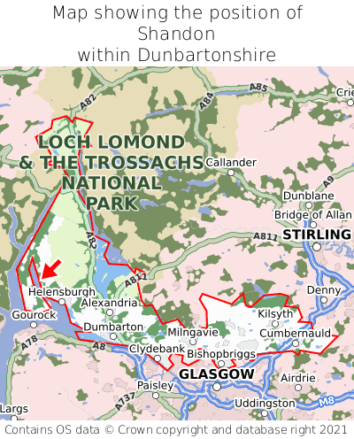 Map showing location of Shandon within Dunbartonshire