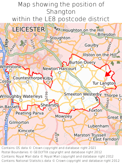 Map showing location of Shangton within LE8