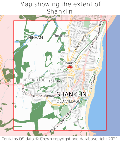 Map showing extent of Shanklin as bounding box