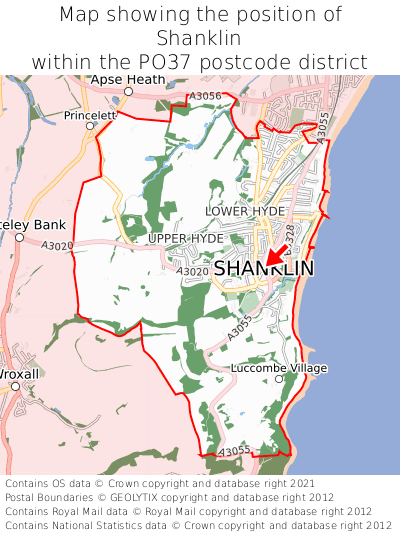 Map showing location of Shanklin within PO37