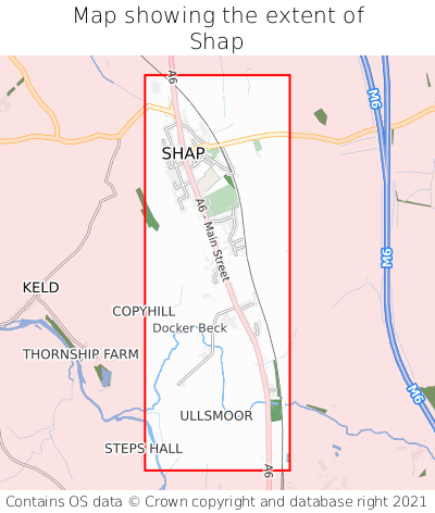 Map showing extent of Shap as bounding box