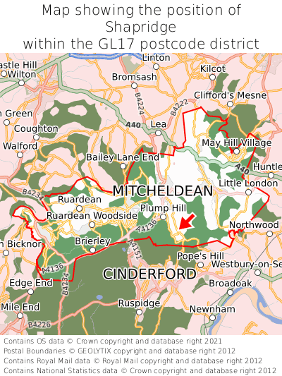 Map showing location of Shapridge within GL17