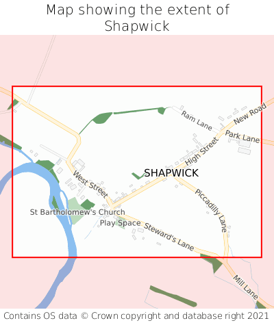 Map showing extent of Shapwick as bounding box