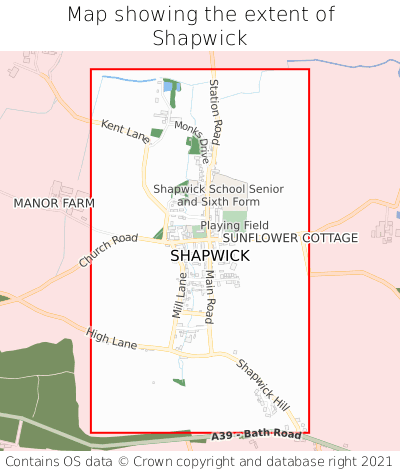 Map showing extent of Shapwick as bounding box