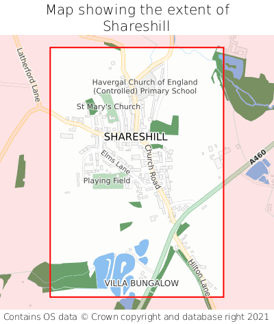Map showing extent of Shareshill as bounding box