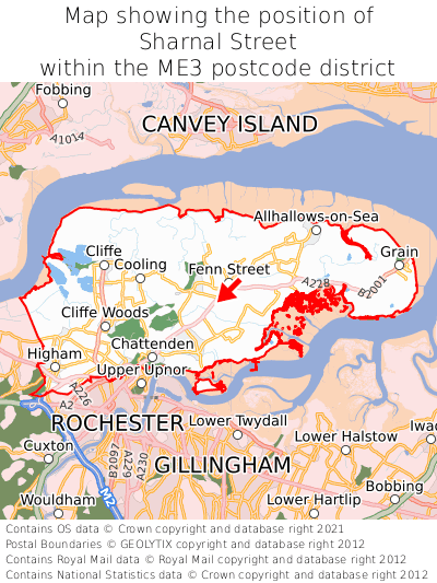 Map showing location of Sharnal Street within ME3