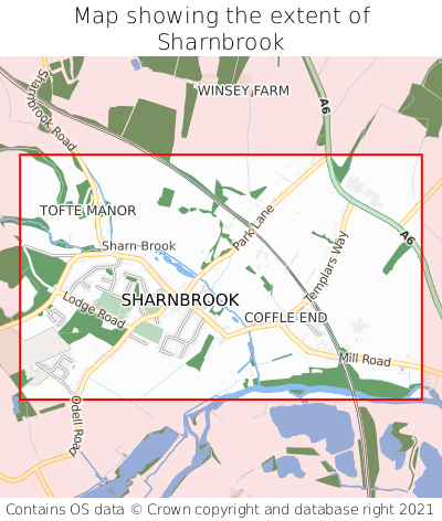 Map showing extent of Sharnbrook as bounding box