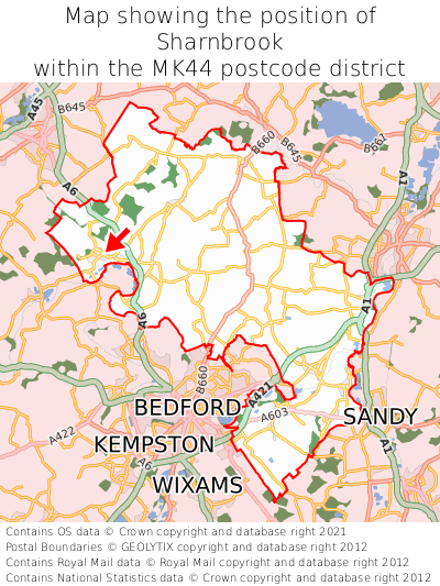 Map showing location of Sharnbrook within MK44