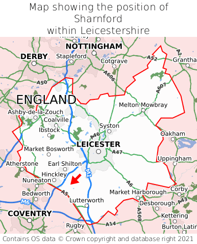 Map showing location of Sharnford within Leicestershire