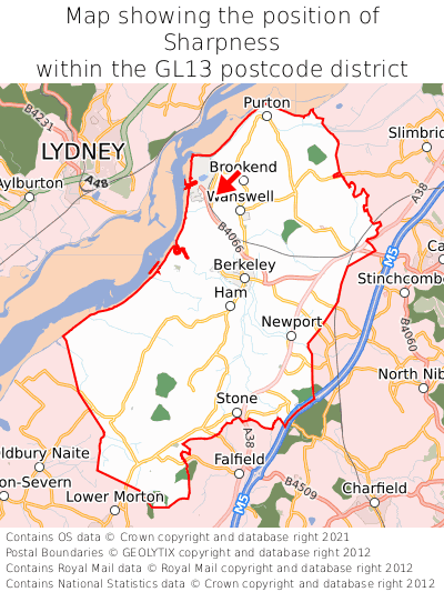 Map showing location of Sharpness within GL13