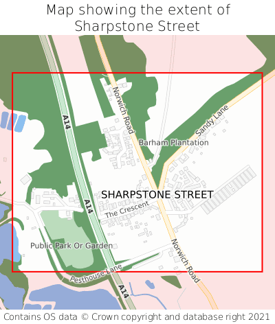 Map showing extent of Sharpstone Street as bounding box