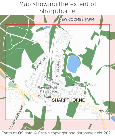 Map showing extent of Sharpthorne as bounding box