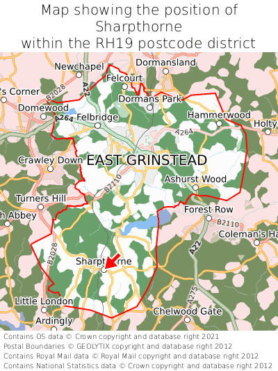 Map showing location of Sharpthorne within RH19