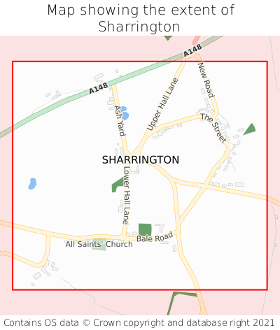 Map showing extent of Sharrington as bounding box