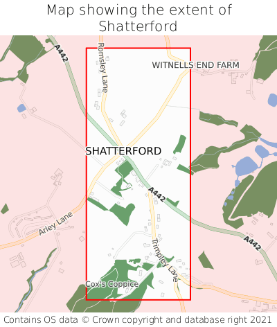 Map showing extent of Shatterford as bounding box