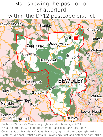 Map showing location of Shatterford within DY12