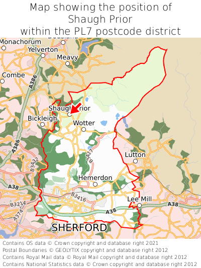 Map showing location of Shaugh Prior within PL7
