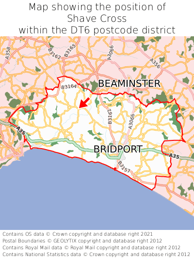 Map showing location of Shave Cross within DT6