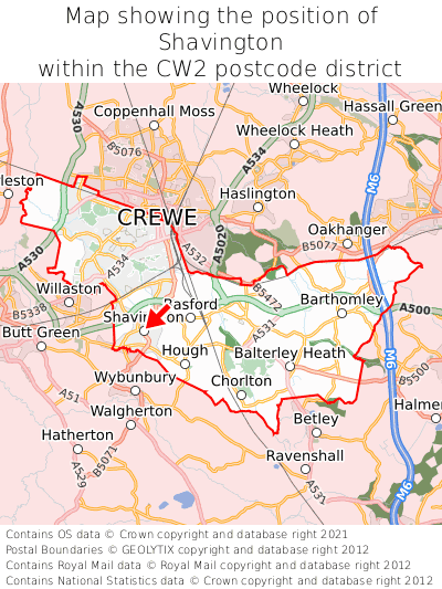 Map showing location of Shavington within CW2
