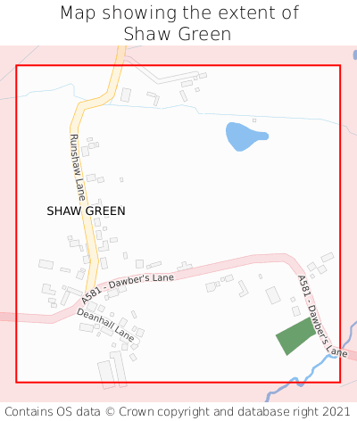 Map showing extent of Shaw Green as bounding box
