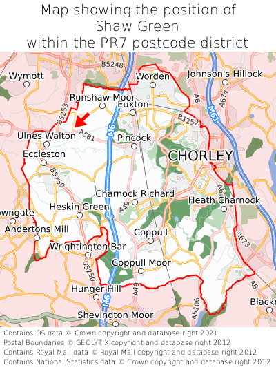 Map showing location of Shaw Green within PR7