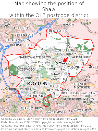 Map showing location of Shaw within OL2