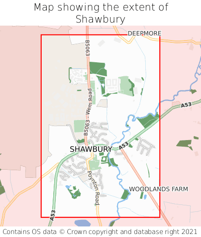 Map showing extent of Shawbury as bounding box