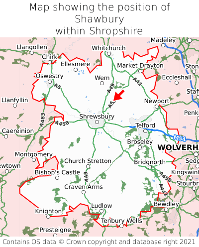 Map showing location of Shawbury within Shropshire
