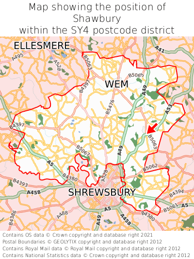 Map showing location of Shawbury within SY4