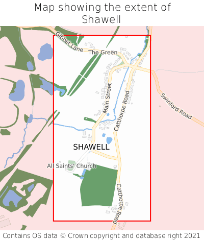 Map showing extent of Shawell as bounding box