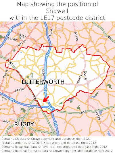 Map showing location of Shawell within LE17