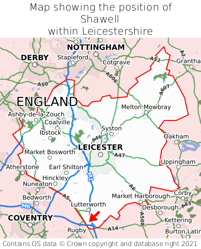 Map showing location of Shawell within Leicestershire