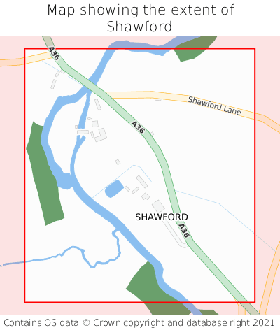 Map showing extent of Shawford as bounding box