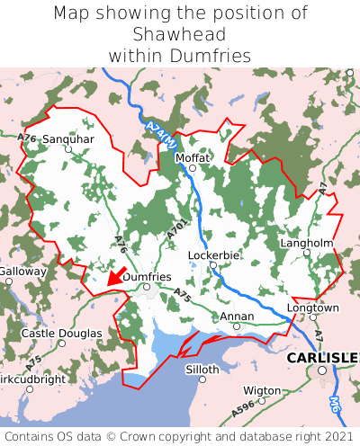Map showing location of Shawhead within Dumfries