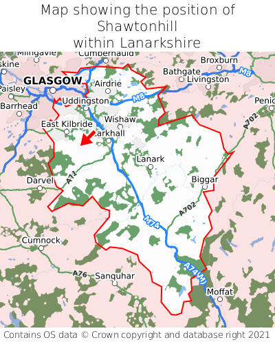 Map showing location of Shawtonhill within Lanarkshire