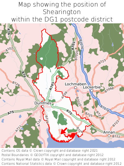 Map showing location of Shearington within DG1