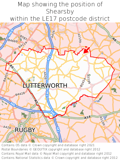 Map showing location of Shearsby within LE17