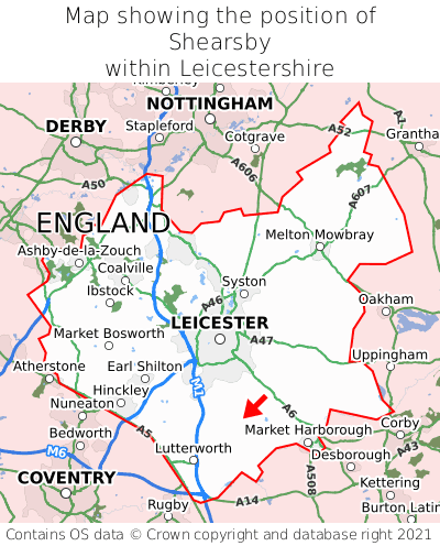 Map showing location of Shearsby within Leicestershire