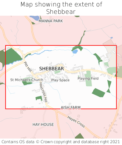 Map showing extent of Shebbear as bounding box