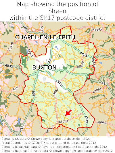 Map showing location of Sheen within SK17