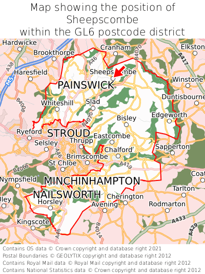 Map showing location of Sheepscombe within GL6