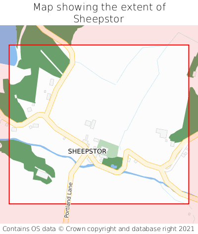 Map showing extent of Sheepstor as bounding box