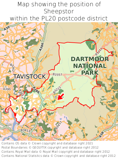 Map showing location of Sheepstor within PL20