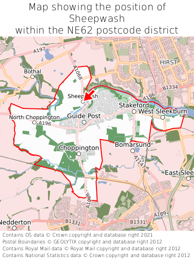 Map showing location of Sheepwash within NE62
