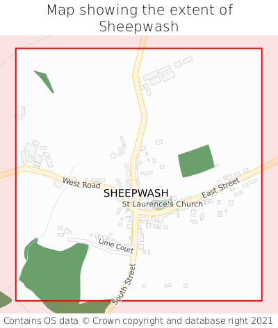Map showing extent of Sheepwash as bounding box