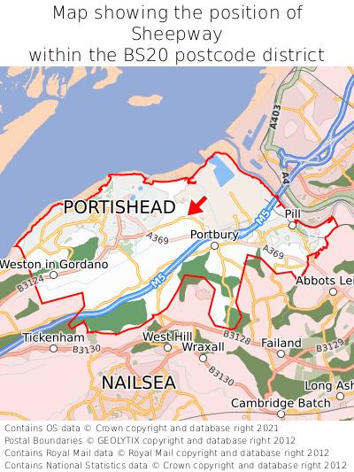 Map showing location of Sheepway within BS20